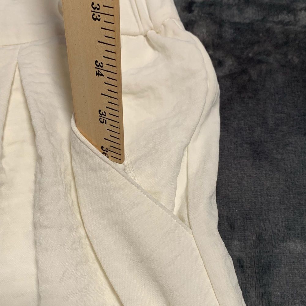 B New York Women Cream Textured Wide Leg Belted Pants Medium Off White Boho Flaw - Picture 9 of 12